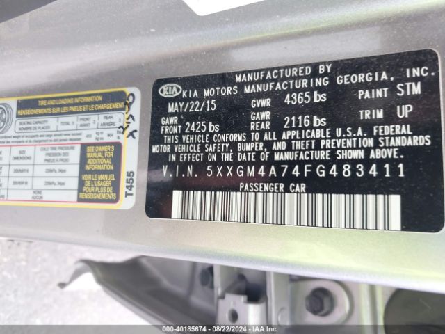 5XXGM4A74FG483411 KIA Optima Lx