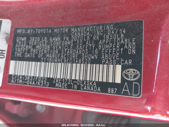 Toyota Corolla S Plus 2014 2T1BURHE9EC148520 Image 9