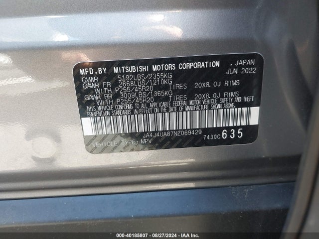 2022 MITSUBISHI OUTLANDER JA4J4UA87NZ069429 Photo 8