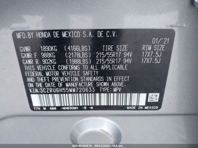 3CZRU6H55MM720633 Honda Hr-v Awd Ex