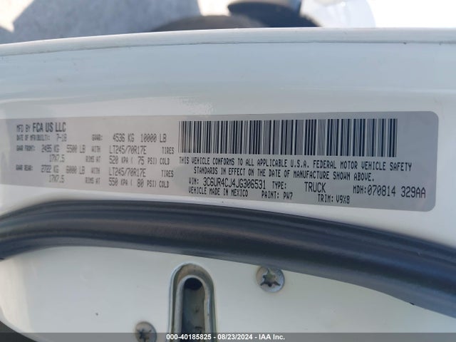 RAM 2500 Tradesman  4x2 6'4 Box 2018 3C6UR4CJ4JG306531 Image 9