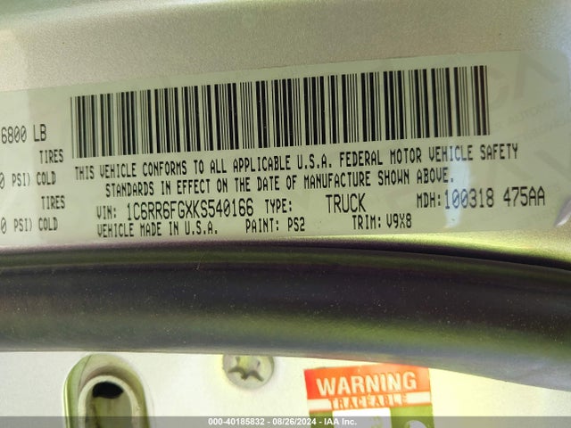 1C6RR6FGXKS540166 RAM 1500 Classic Tradesman Quad Cab 4x2 6'4 Box