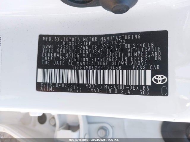 Toyota COROLLA LE 2024 5YFB4MDE2RP109458 Image 9
