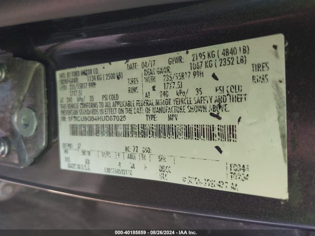 Ford ESCAPE SE 2017 1FMCU9G94HUD67025 Image 9