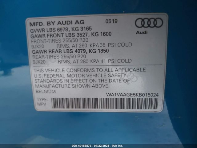 WA1VAAGE5KB015024 Audi E-tron Premium Plus