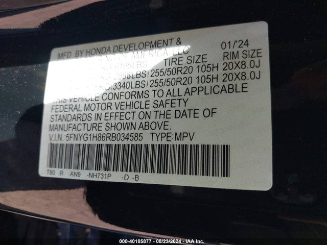 Honda Pilot Awd Elite 2024 5FNYG1H86RB034585 Image 9