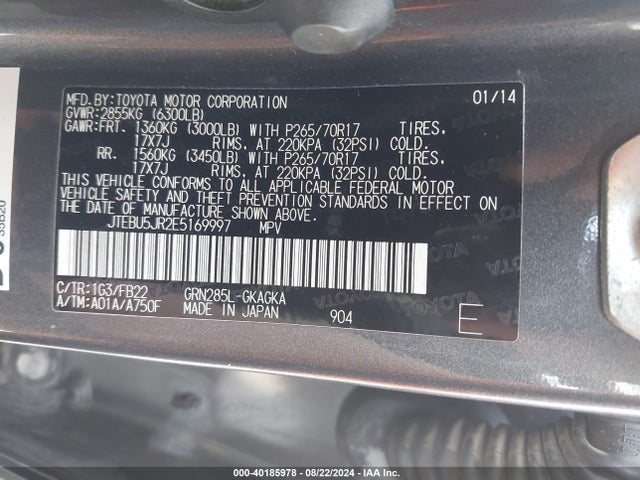 Toyota 4RUNNER SR5 2014 JTEBU5JR2E5169997 Image 9