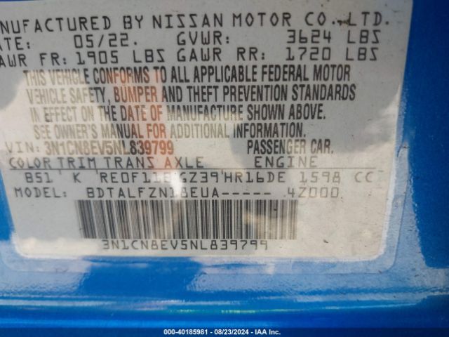 3N1CN8EV5NL839799 Nissan Versa 1.6 Sv Xtronic Cvt