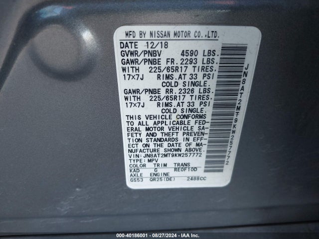 Nissan ROGUE SV 2019 JN8AT2MT9KW257772 Image 9