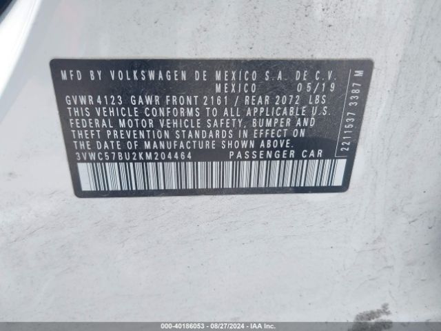 3VWC57BU2KM204464 Volkswagen Jetta 1.4t R-line/1.4t S/1.4t Se