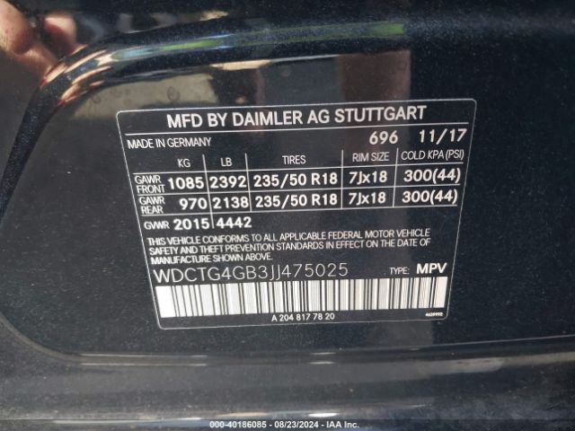 WDCTG4GB3JJ475025 Mercedes-Benz Gla 250 4matic