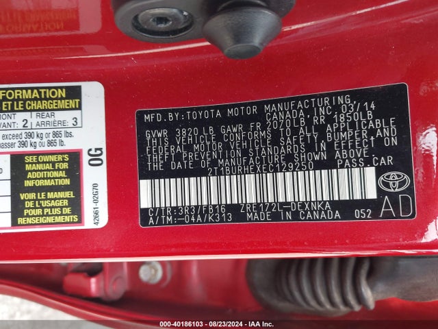 Toyota COROLLA LE 2014 2T1BURHEXEC129250 Image 9