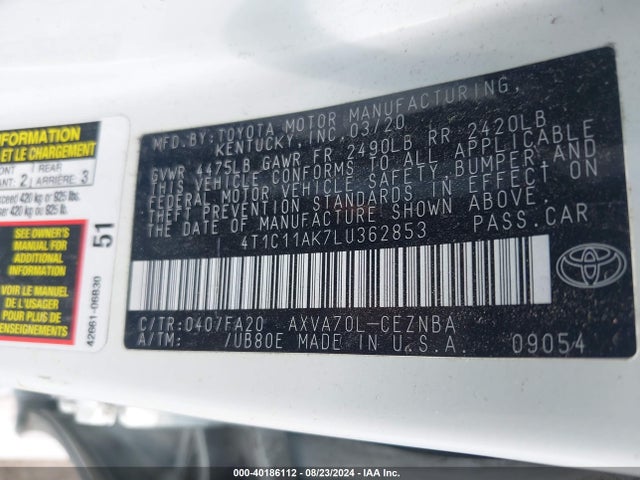 Toyota CAMRY LE 2020 4T1C11AK7LU362853 Image 9