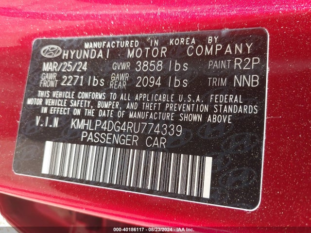 Hyundai Elantra Limited 2024 KMHLP4DG4RU774339 Image 9