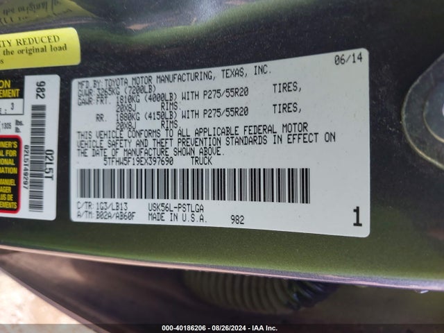 5TFHW5F19EX397690 Toyota Tundra Limited 5.7l V8