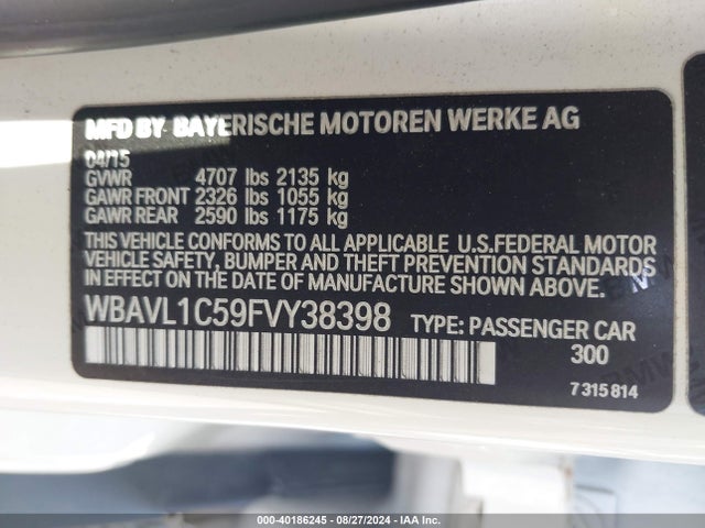 WBAVL1C59FVY38398 BMW X1 Xdrive28i