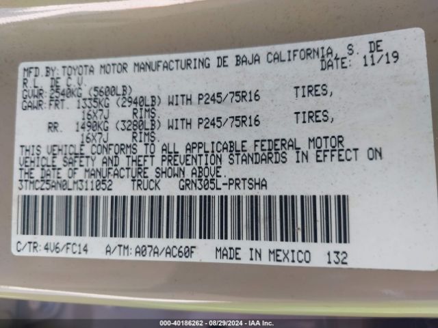 3TMCZ5AN0LM311052 Toyota Tacoma Sr5 V6