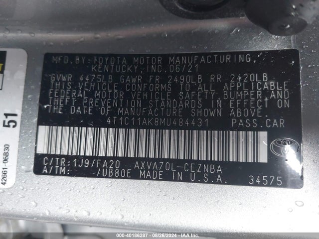 Toyota CAMRY LE 2021 4T1C11AK8MU484431 Image 9