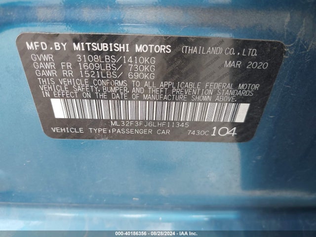 2020 MITSUBISHI MIRAGE G4 ML32F3FJ6LHF11345 Photo 8