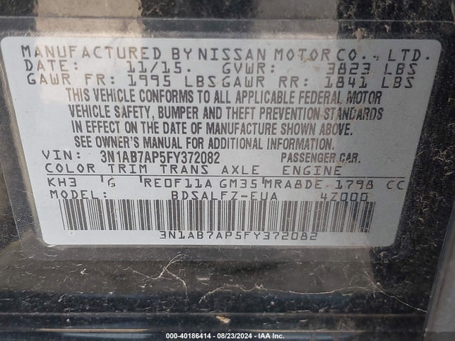 Nissan Sentra Fe+ S 2015 3N1AB7AP5FY372082 Image 9