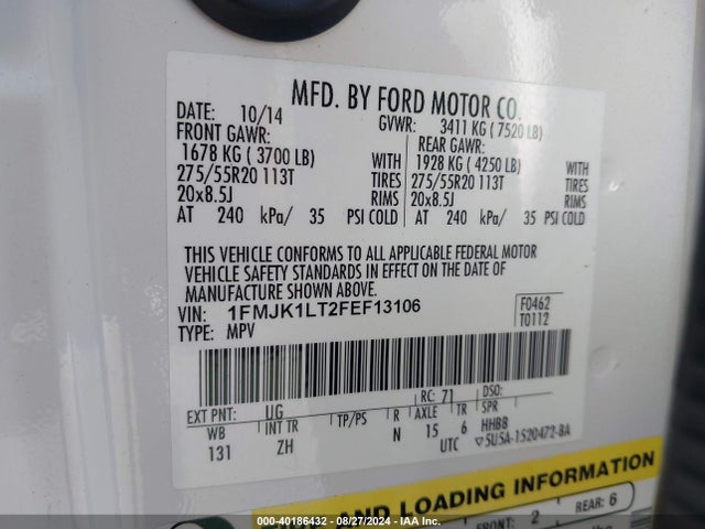 Ford Expedition El Platinum 2015 1FMJK1LT2FEF13106 Image 9