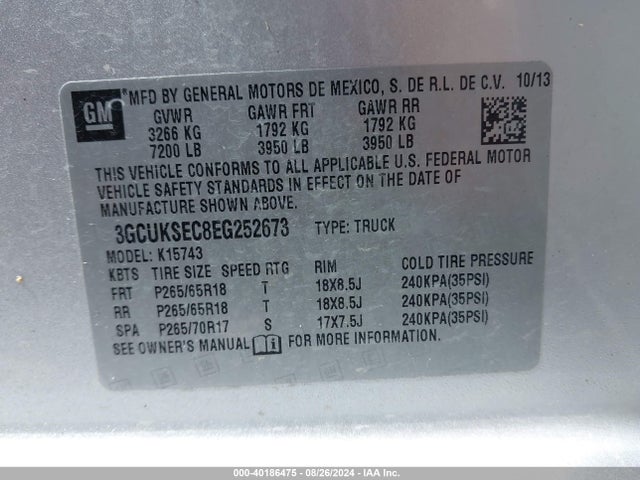 Chevrolet Silverado 1500 1lz 2014 3GCUKSEC8EG252673 Image 9