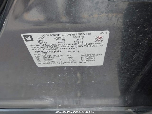 Chevrolet EQUINOX 1LT 2015 2GNALBEK1F6387831 Image 9