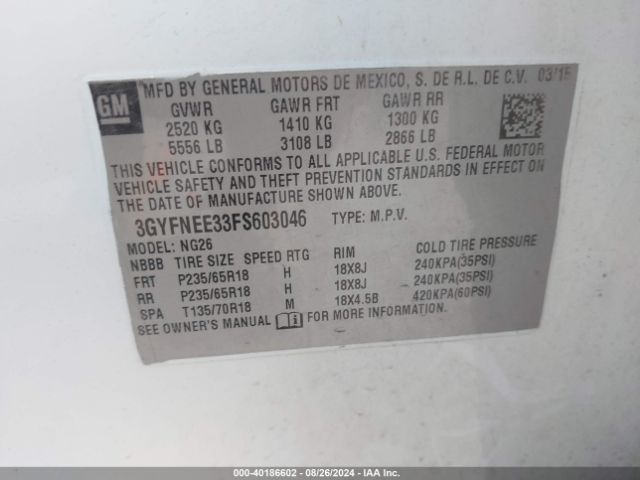 3GYFNEE33FS603046 Cadillac Srx Luxury Collection