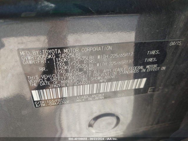 Toyota RAV4 LE 2015 JTMZFREV1FJ044221 Image 9