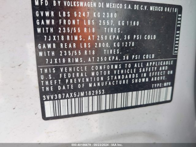 3VV3B7AX5JM182953 Volkswagen Tiguan 2.0t Se/2.0t Sel