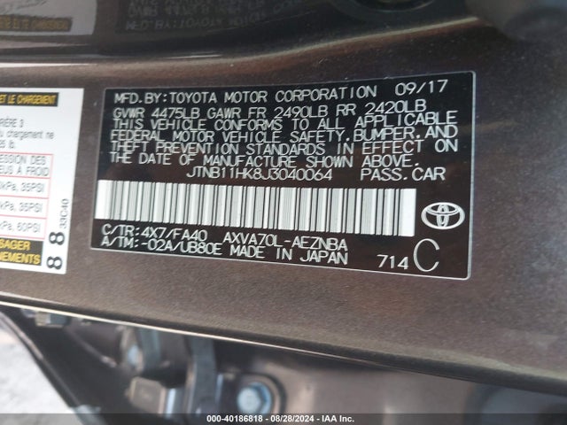 Toyota CAMRY LE 2018 JTNB11HK8J3040064 Image 9