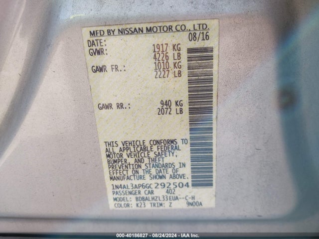 Nissan Altima 2.5 Sr 2016 1N4AL3AP6GC292504 Image 9