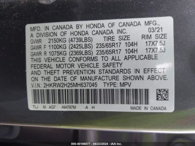 2HKRW2H25MH637045 Honda Cr-v Awd Lx