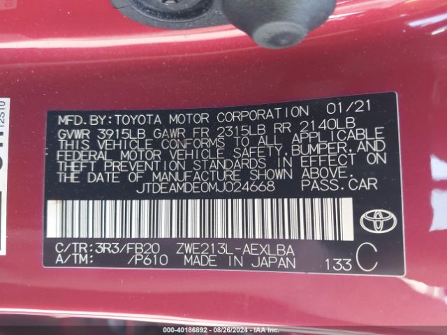 JTDEAMDE0MJ024668 Toyota Corolla Hybrid Le