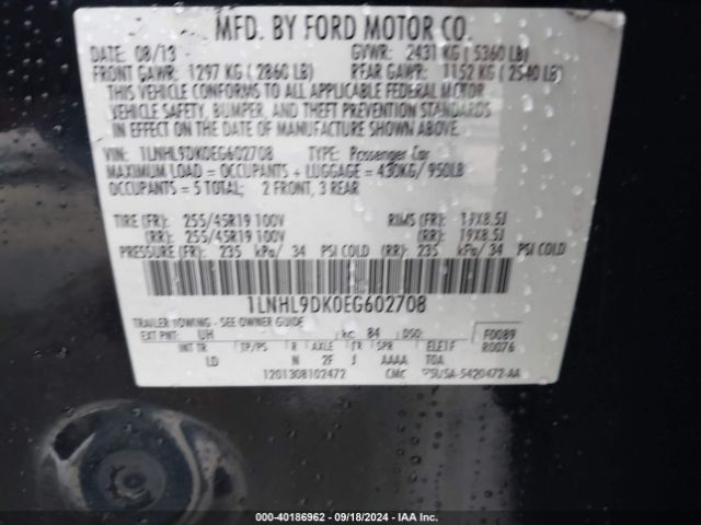 1LNHL9DK0EG602708 Lincoln MKS