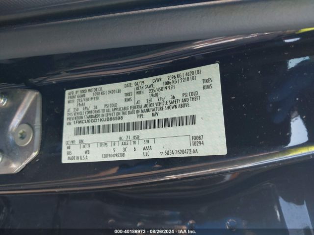 1FMCU0GD1KUB86598 Ford ESCAPE SE