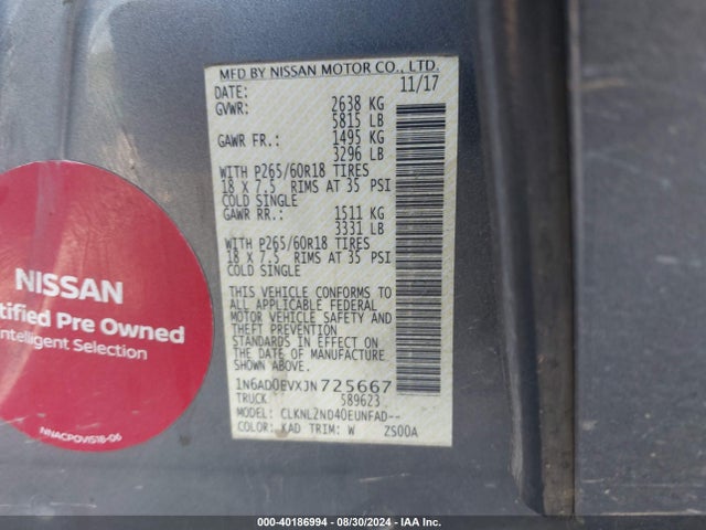 Nissan Frontier Sv V6 2018 1N6AD0EVXJN725667 Image 9