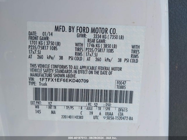 Ford F-150 Xlt 2014 1FTFX1EF6EKD40709 Image 9