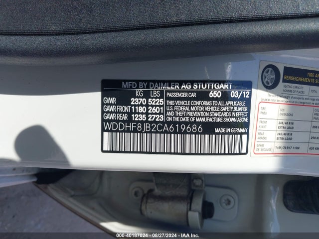 40187024 :رقم المزاد ، WDDHF8JB2CA619686 vin ، 2012 Mercedes-benz E 350 4matic مزاد بيع