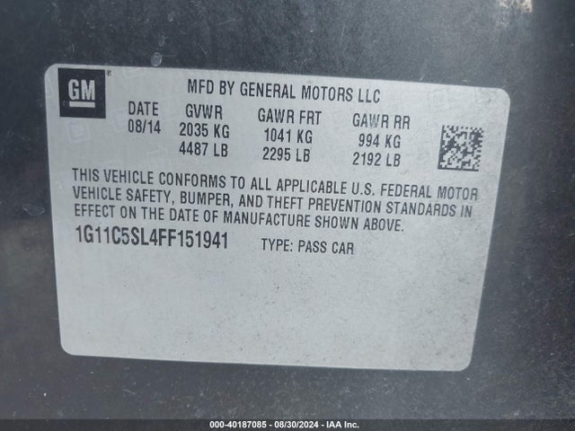 Chevrolet MALIBU 1LT 2015 1G11C5SL4FF151941 Image 9