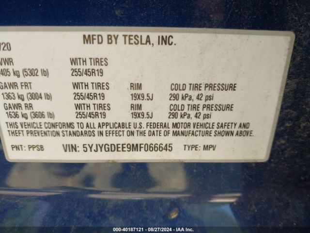 5YJYGDEE9MF066645 Tesla Model Y Long Range Dual Motor All-wheel Drive