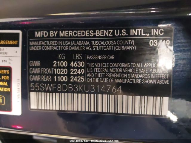 55SWF8DB3KU314764 Mercedes-Benz C 300
