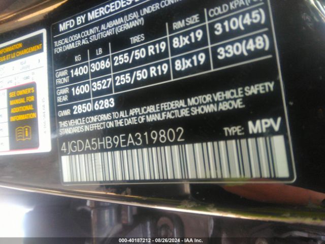 4JGDA5HB9EA319802 Mercedes-Benz Ml 350 4matic