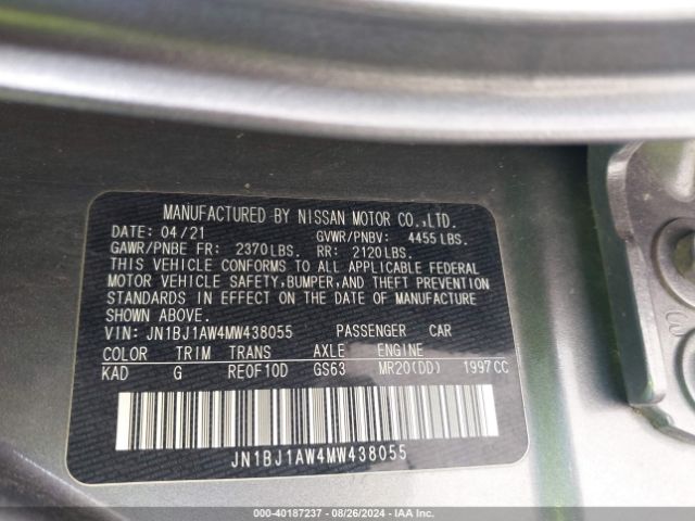 JN1BJ1AW4MW438055 Nissan Rogue Sport S Awd Xtronic Cvt