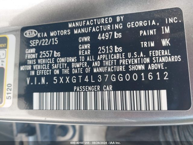 5XXGT4L37GG001612 KIA Optima Lx