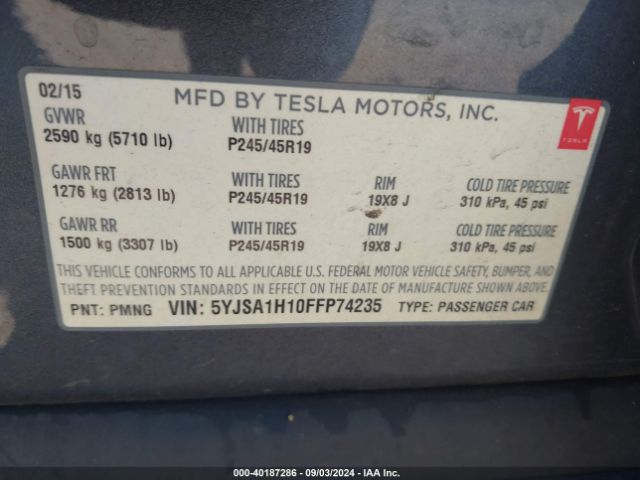 5YJSA1H10FFP74235 Tesla Model S 60/70/85