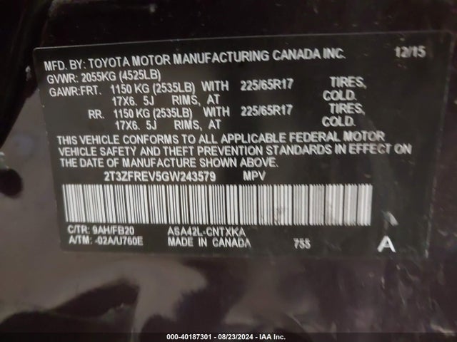 Toyota RAV4 LE 2016 2T3ZFREV5GW243579 Image 9