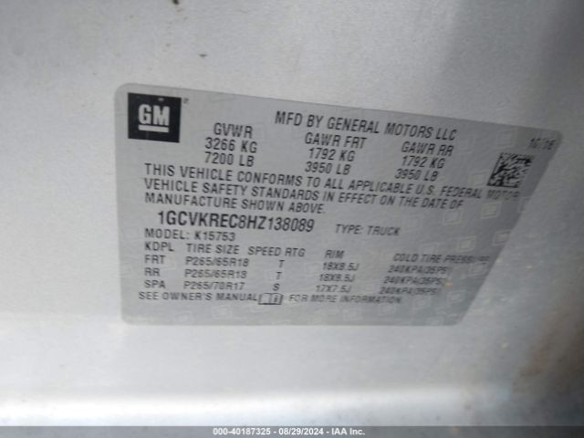 1GCVKREC8HZ138089 Chevrolet Silverado 1500 2lt