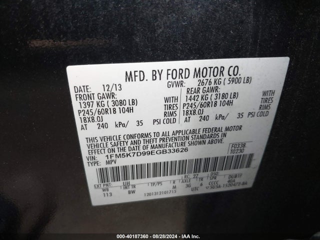 Ford EXPLORER XLT 2014 1FM5K7D99EGB33626 Image 9