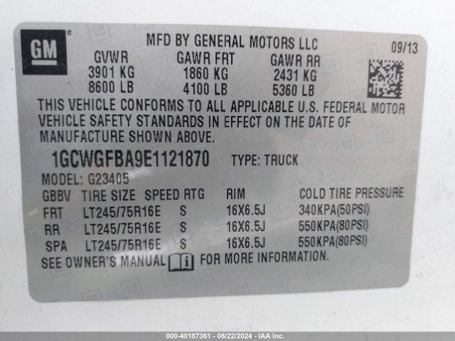 1GCWGFBA9E1121870 Chevrolet Express 2500 Work Van